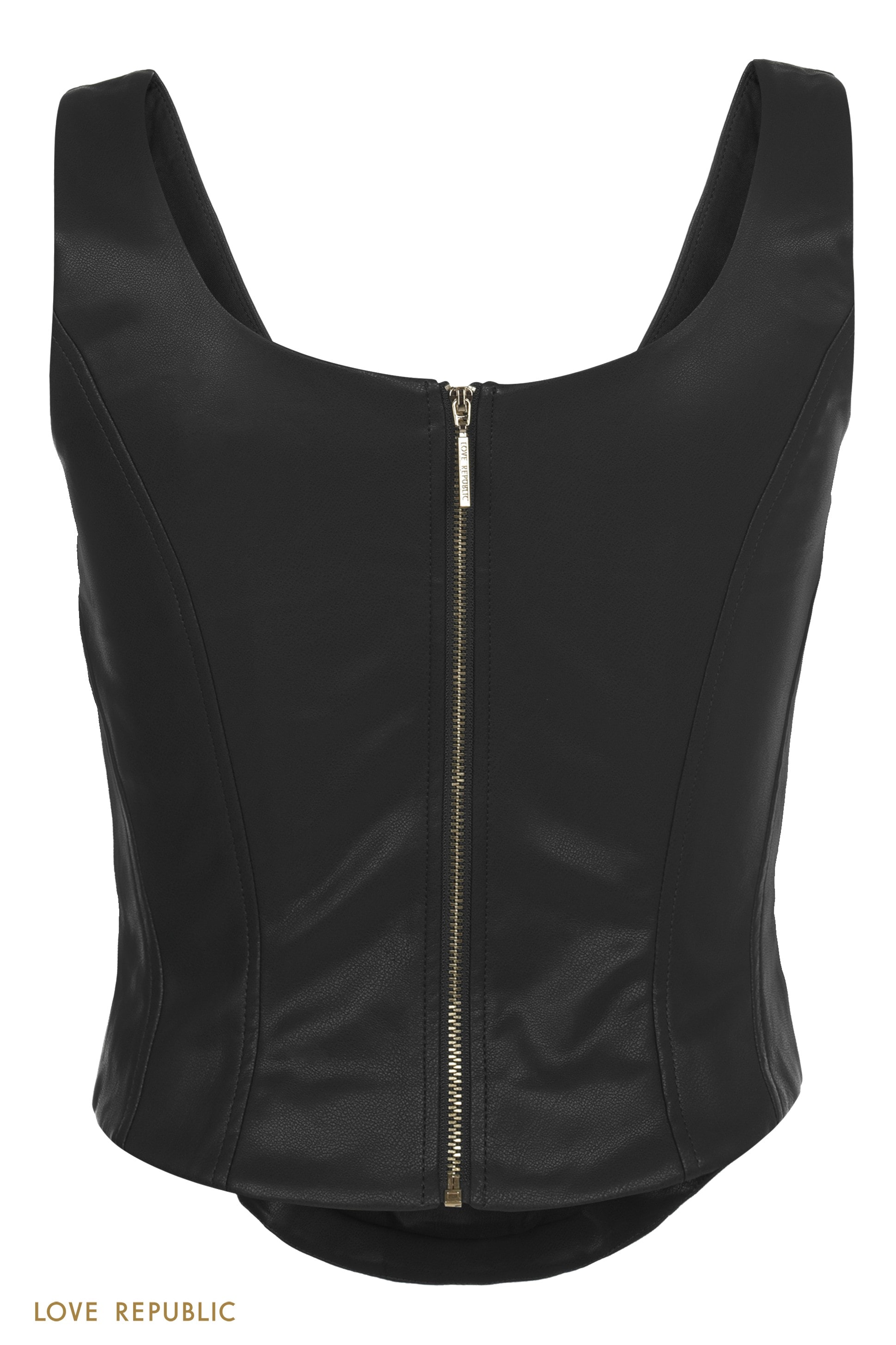 Топ из экокожи с фактурными швами 0254244356-50