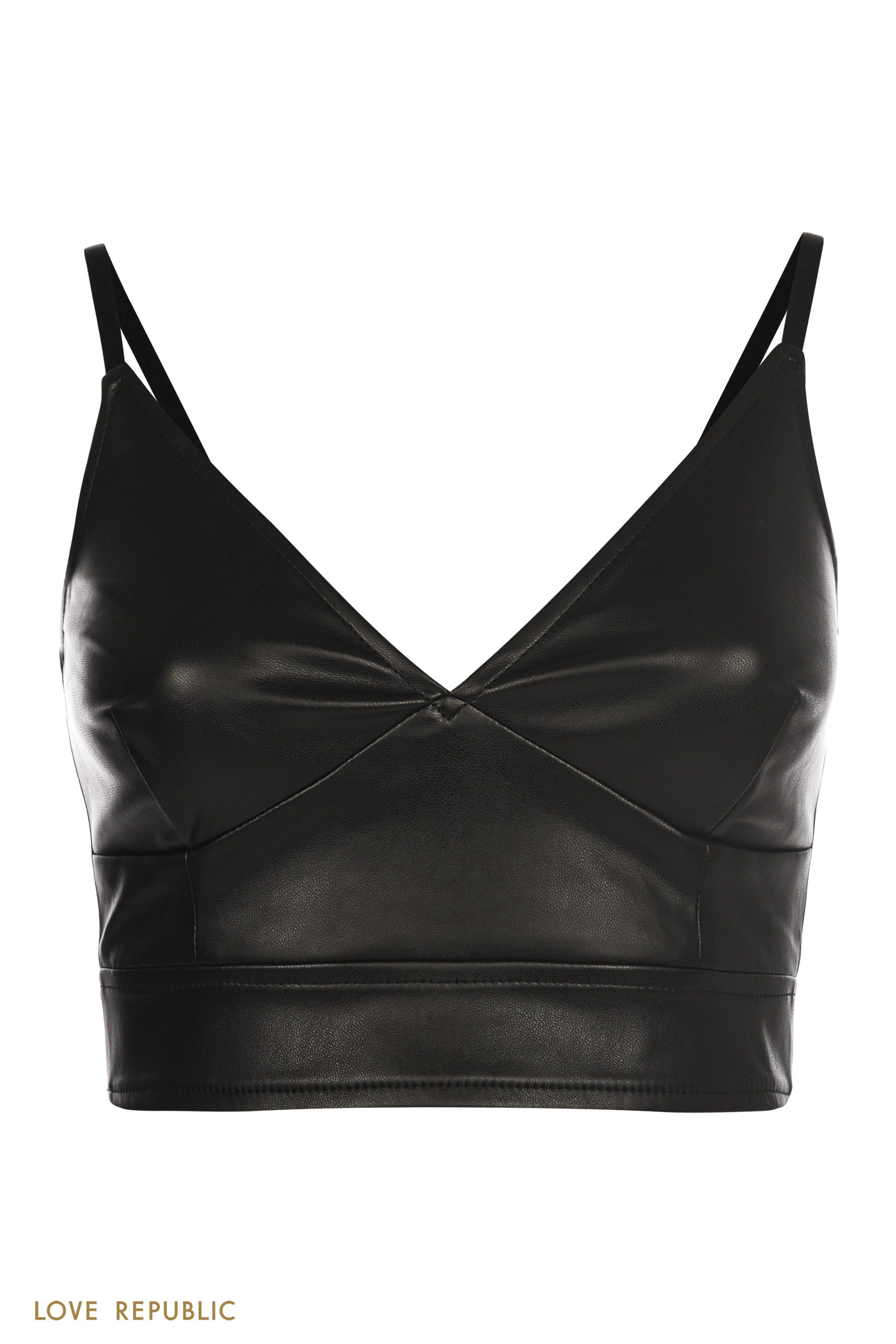 Выразительный топ из экокожи черного цвета 0452204309-50