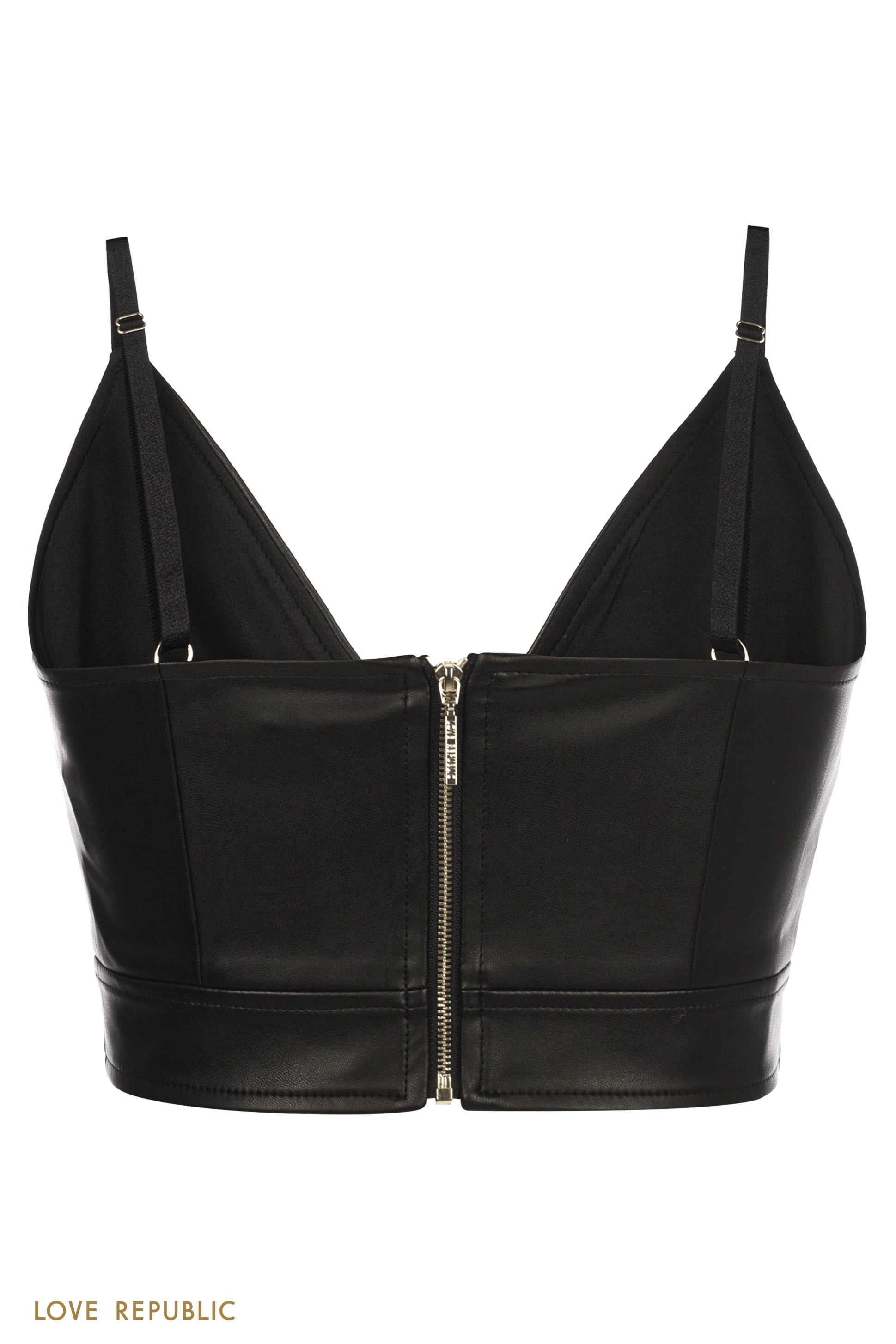 Выразительный топ из экокожи черного цвета 0452204309-50