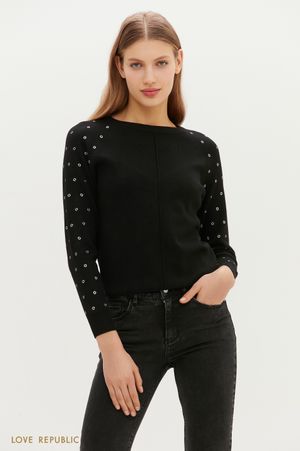 

Оливковый джемпер с наружним швом и декором