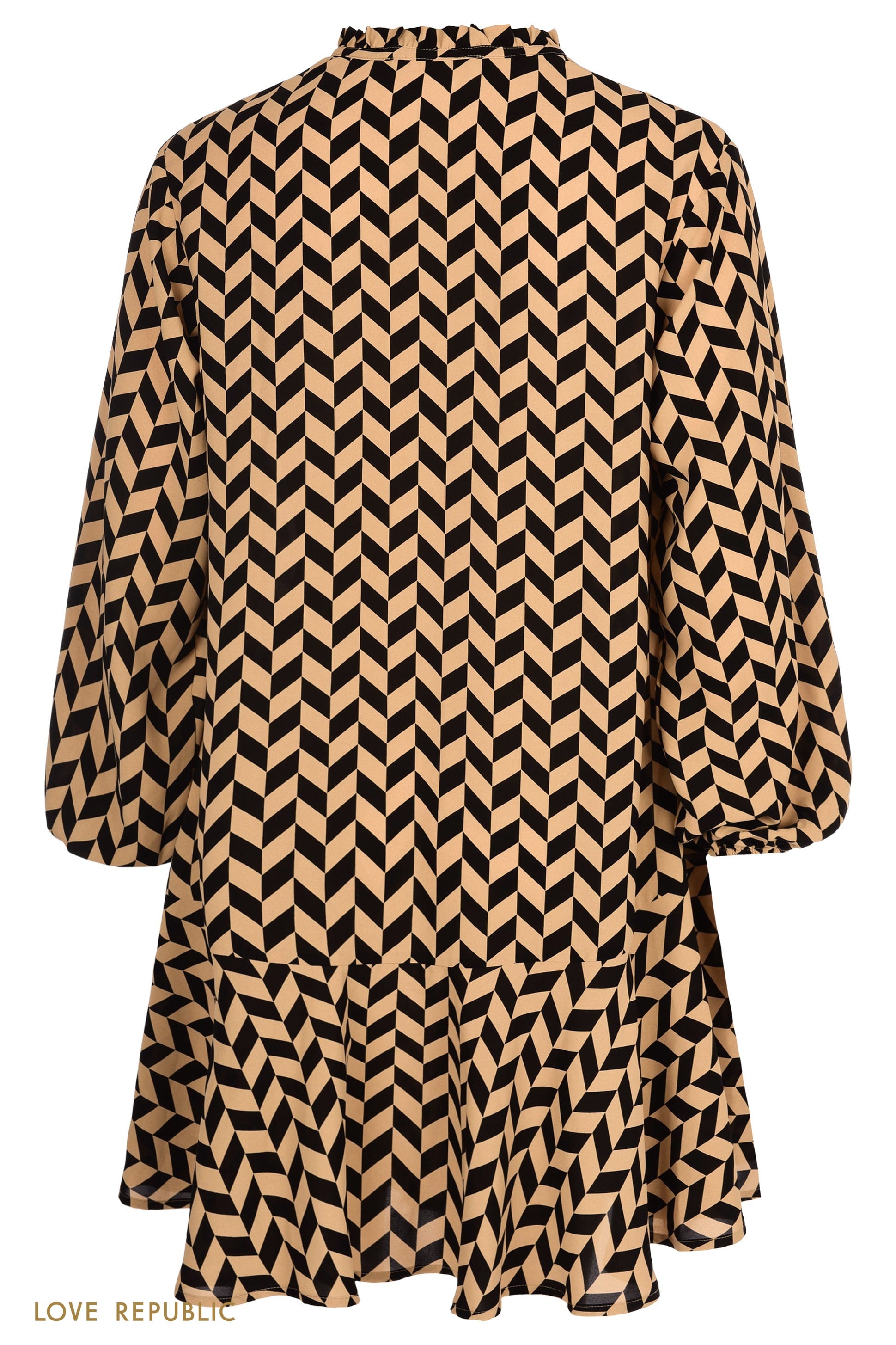 Бежевое платье А-силуэта с воланом по подолу 1152040568-65