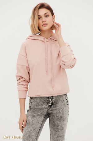 

Худи со спущенным плечом цвета пудры