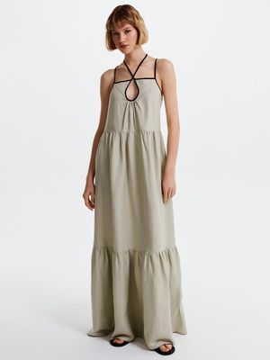 

Льняной сарафан с завязками