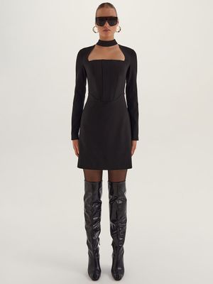 

Платье с вырезом и корсетной вставкой