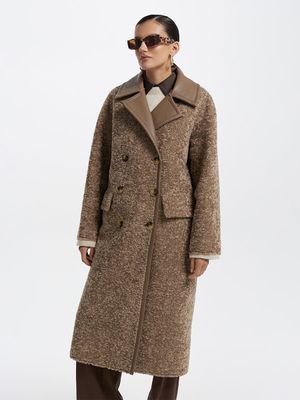 

Двубортное пальто из экомеха