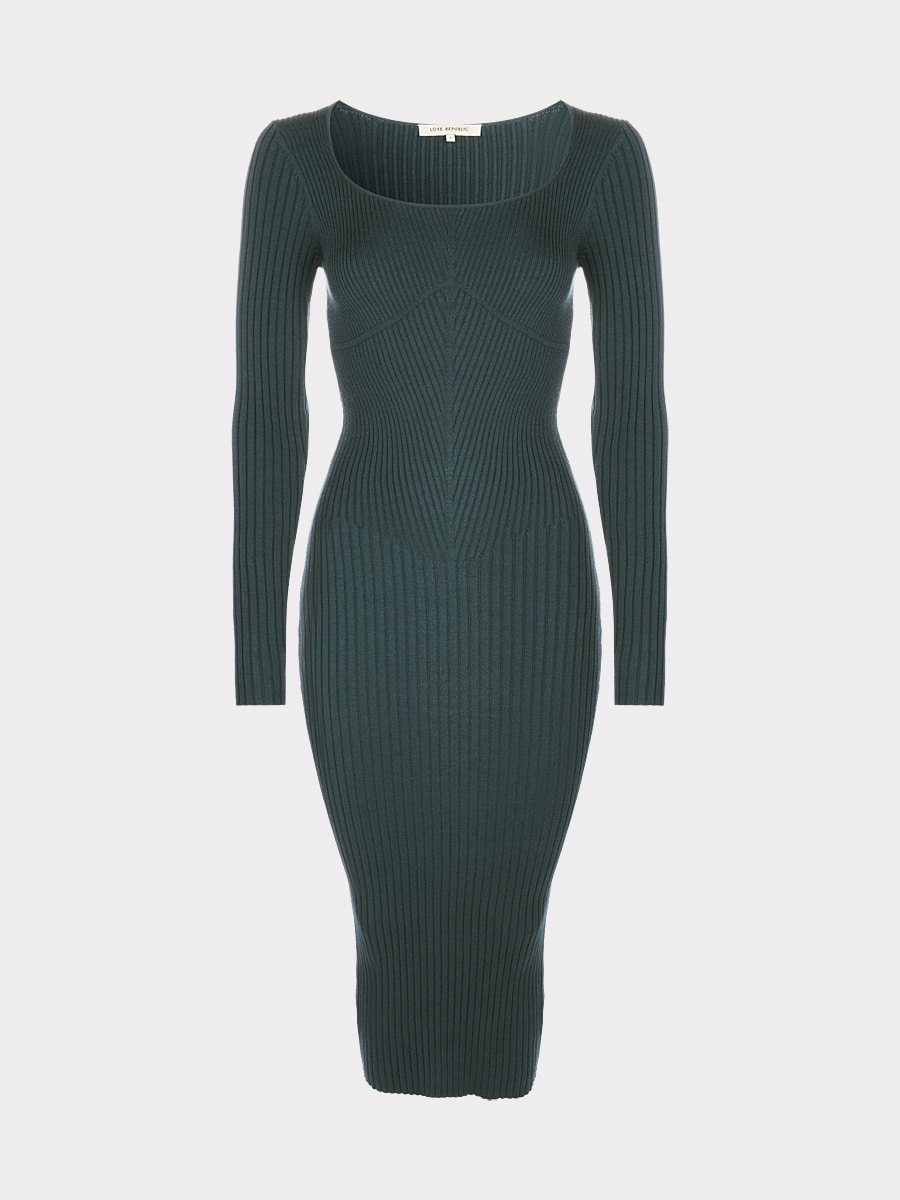 Платье миди из рельефного трикотажа 3451315530-16 - купить в интернет ...