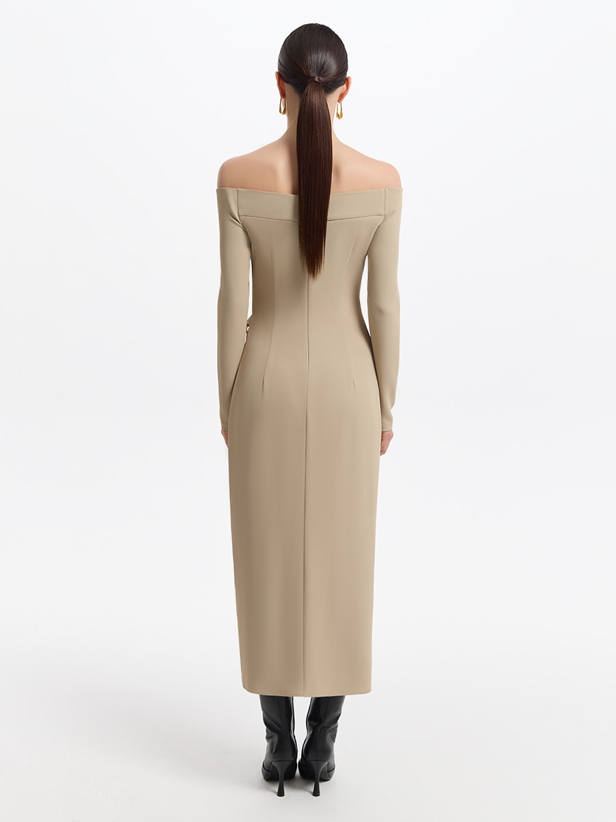 Платье миди с открытыми плечами