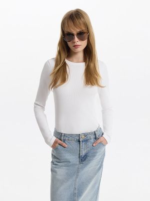 

Лонгслив прилегающего кроя в рубчик