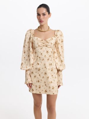 

Атласное платье мини с объемными рукавами