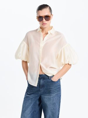 

Блузка из тенселя с объемными рукавами