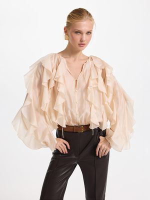 

Блузка из тенселя с воланами