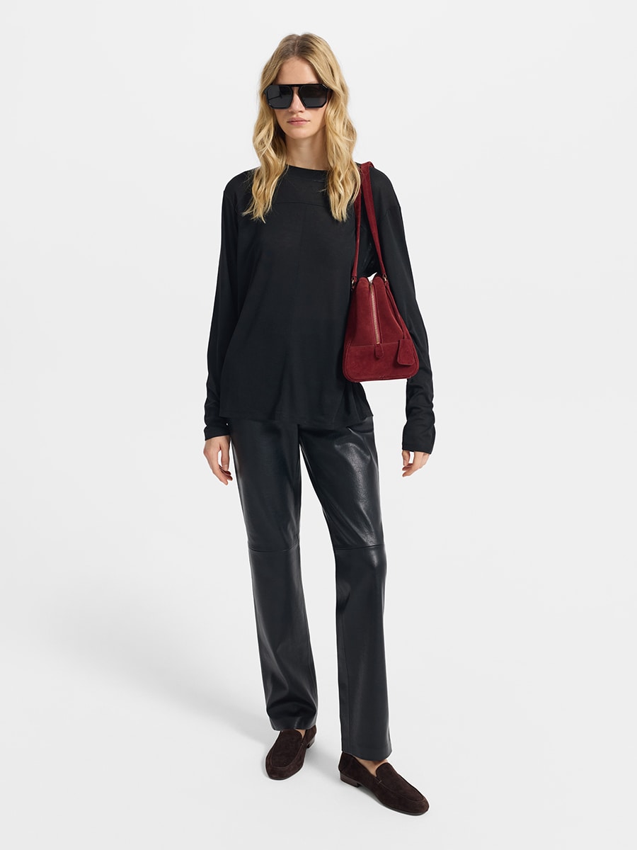 Брюки из экокожи прямого кроя 5359217716-50