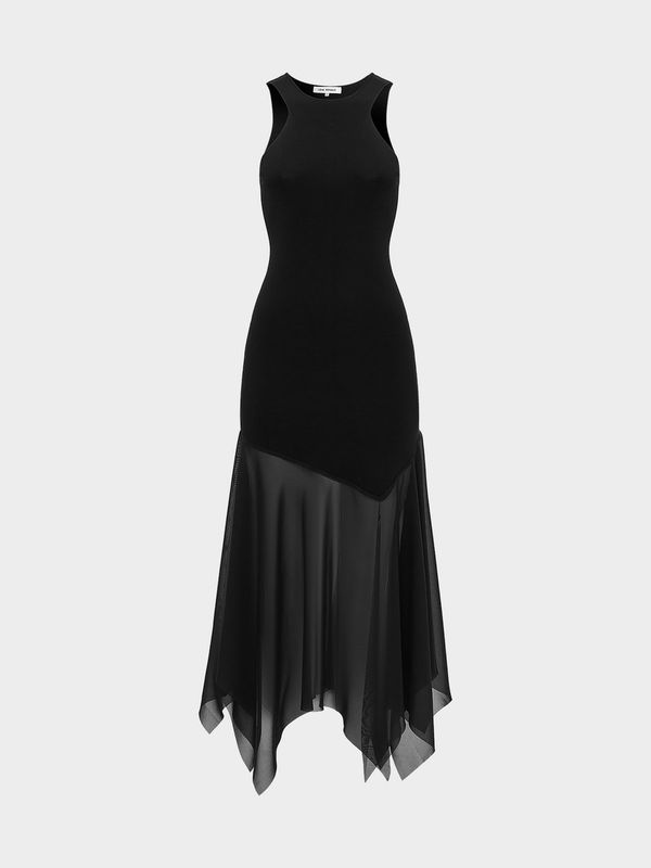 Трикотажное платье с шифоном