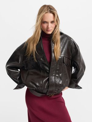 

Куртка из экокожи с отложным воротником