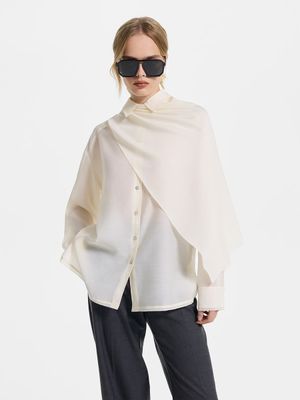 

Блузка из тенселя с шерстью с накидкой на плечи