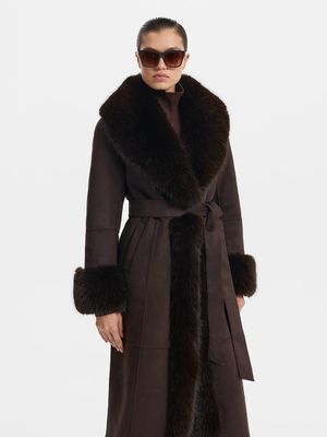 

Дубленка из экозамши с меховой опушкой