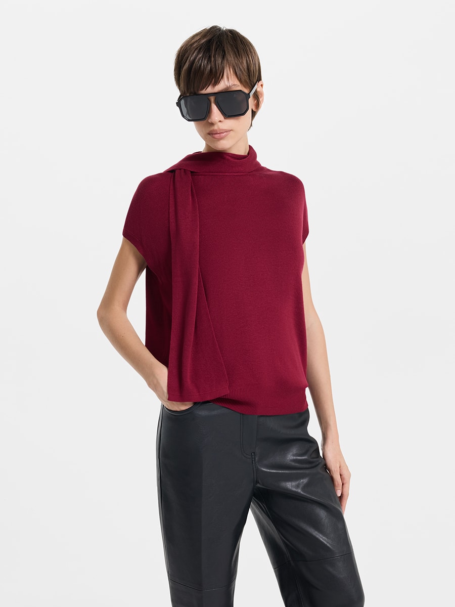 Трикотажный топ из 100% вискозы с шарфом