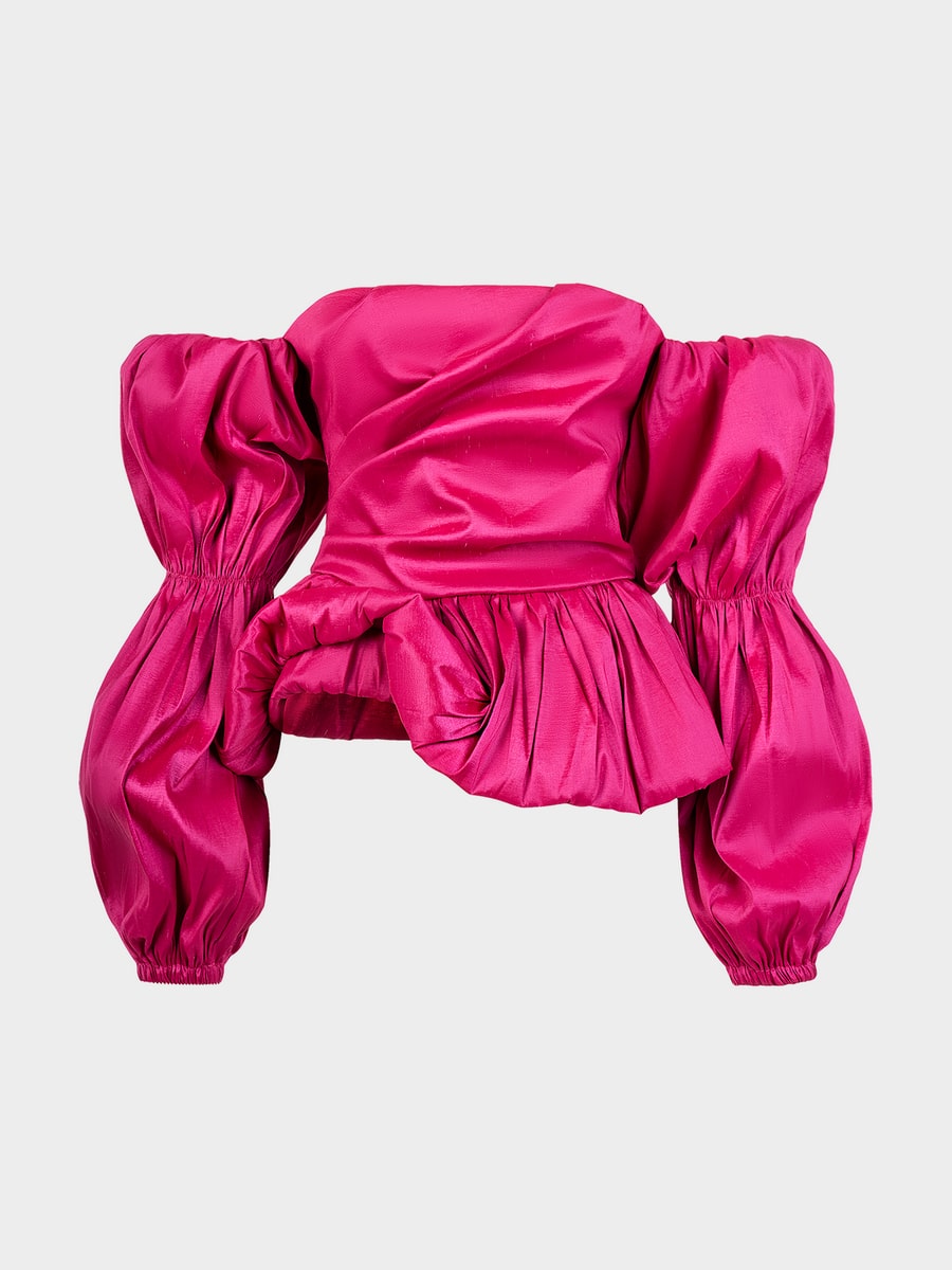 Сатиновый топ с объемными рукавами