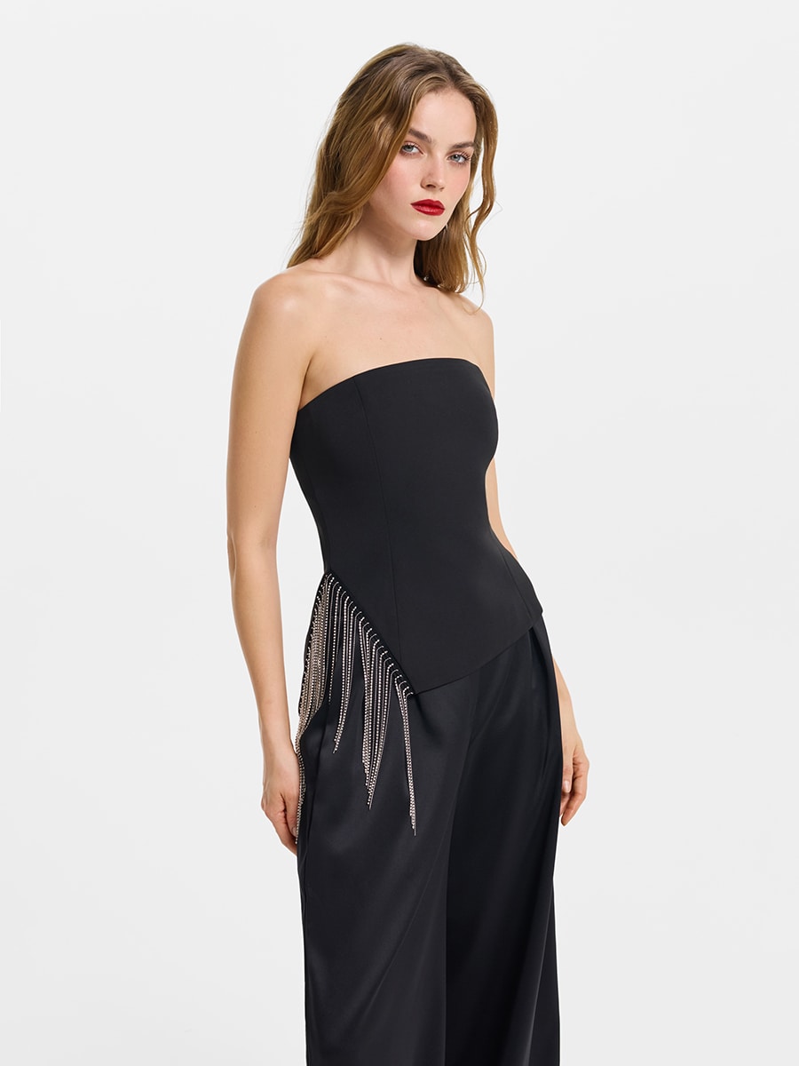 Топ с бахромой из страз