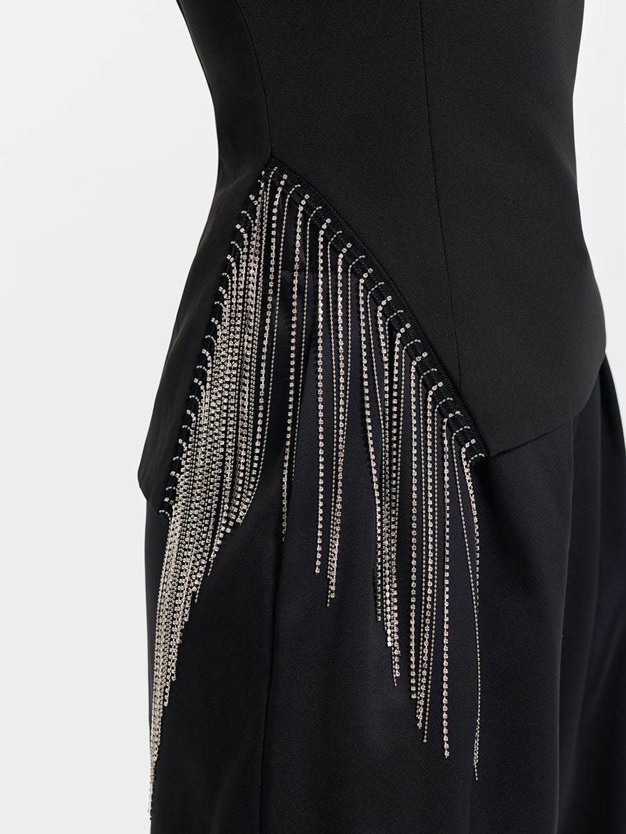 Топ с бахромой из страз