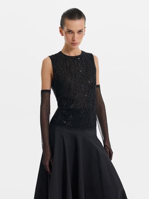 

Топ из сетки с бисером и пайетками