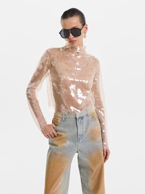 Полупрозрачный топ с пайетками