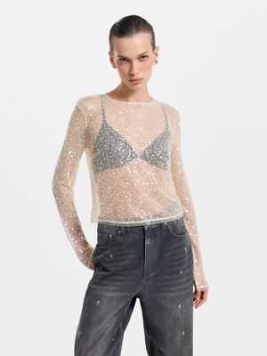 

Полупрозрачный топ из сетки с пайетками