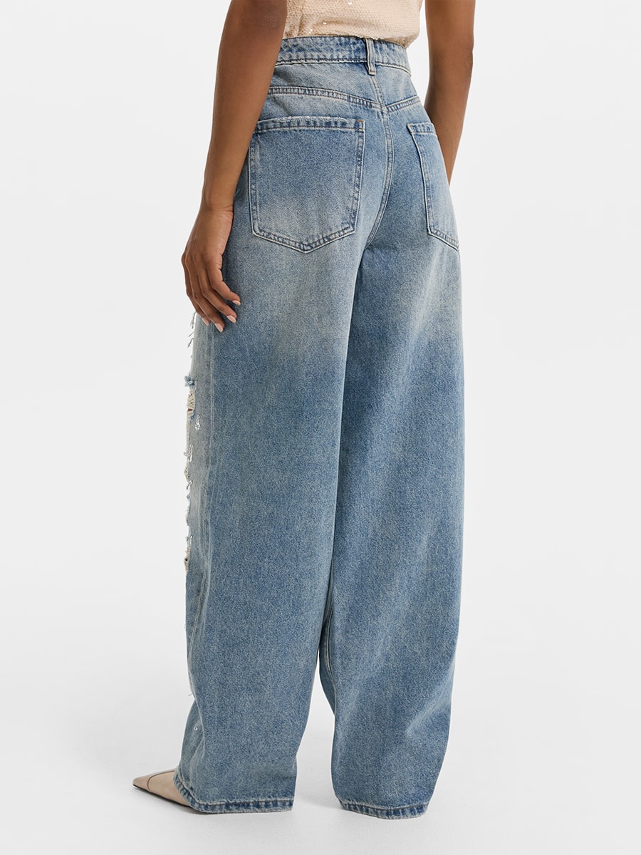 Джинсы Relaxed fit с кристаллами