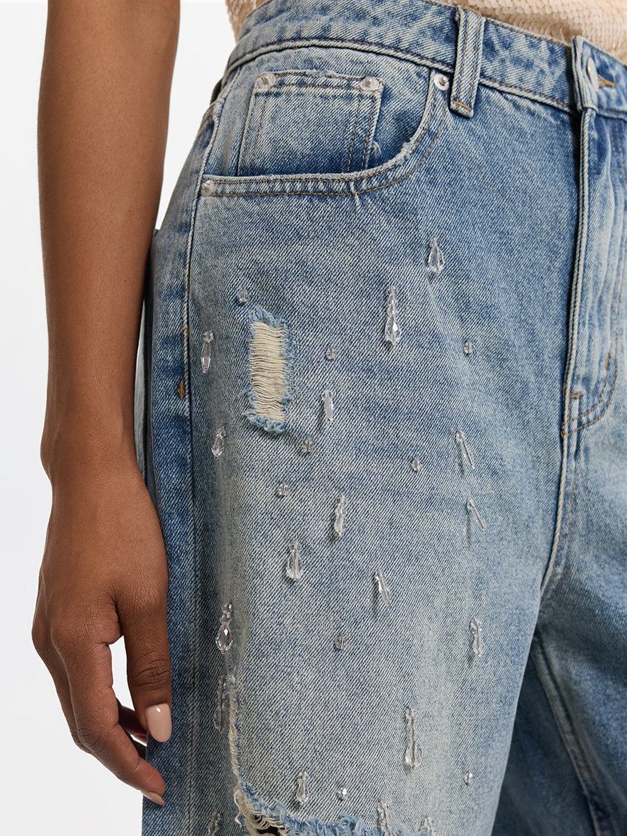 Джинсы Relaxed fit с кристаллами