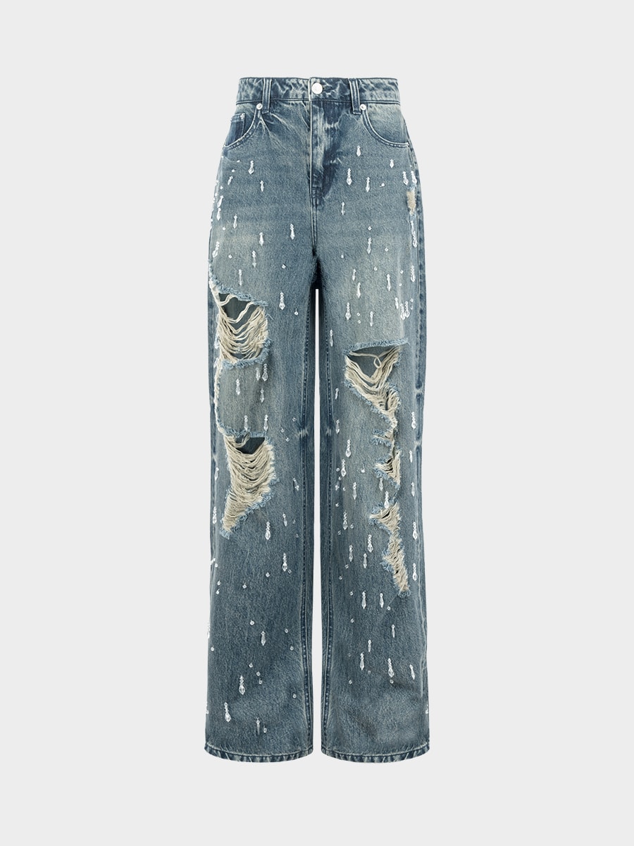 Джинсы Relaxed fit с кристаллами