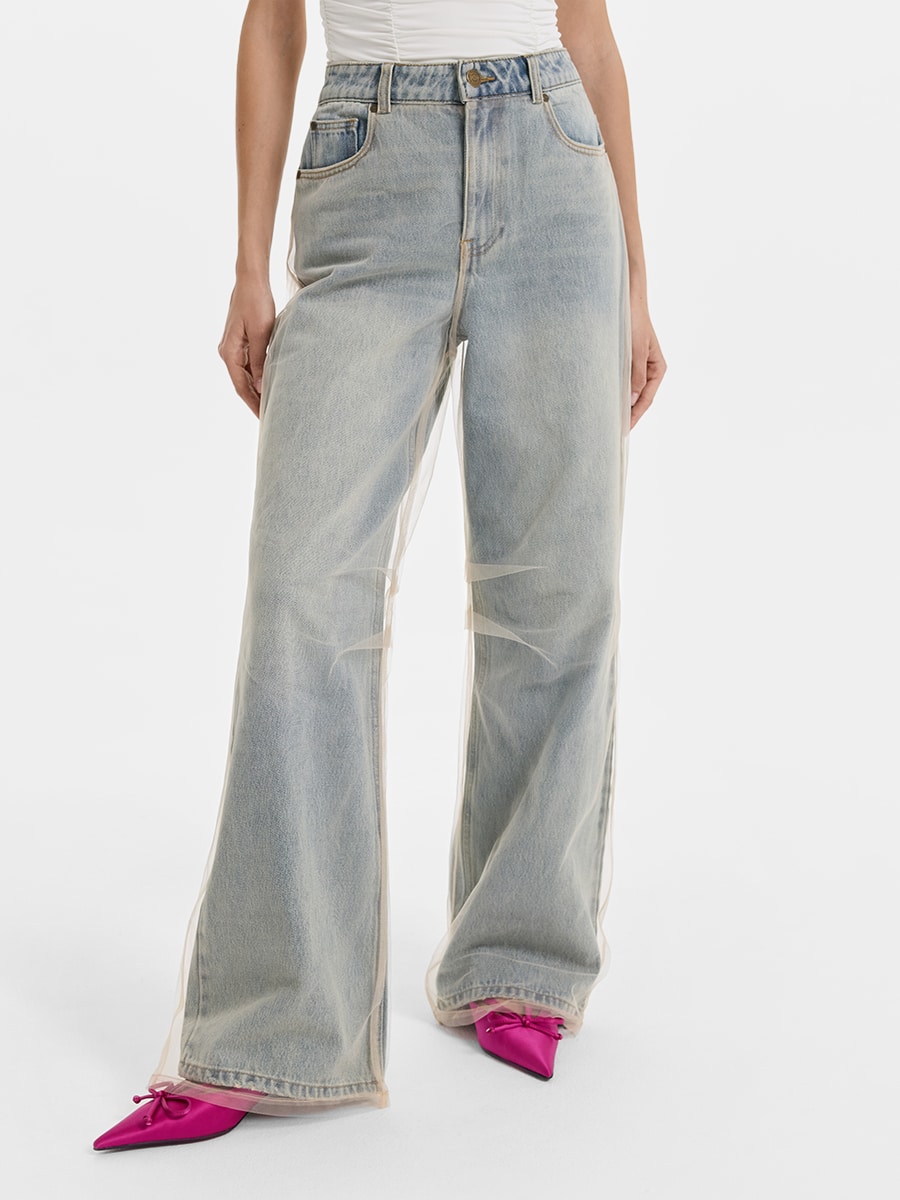 Джинсы Straight fit с органзой