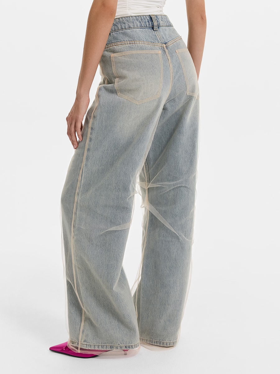 Джинсы Straight fit с органзой