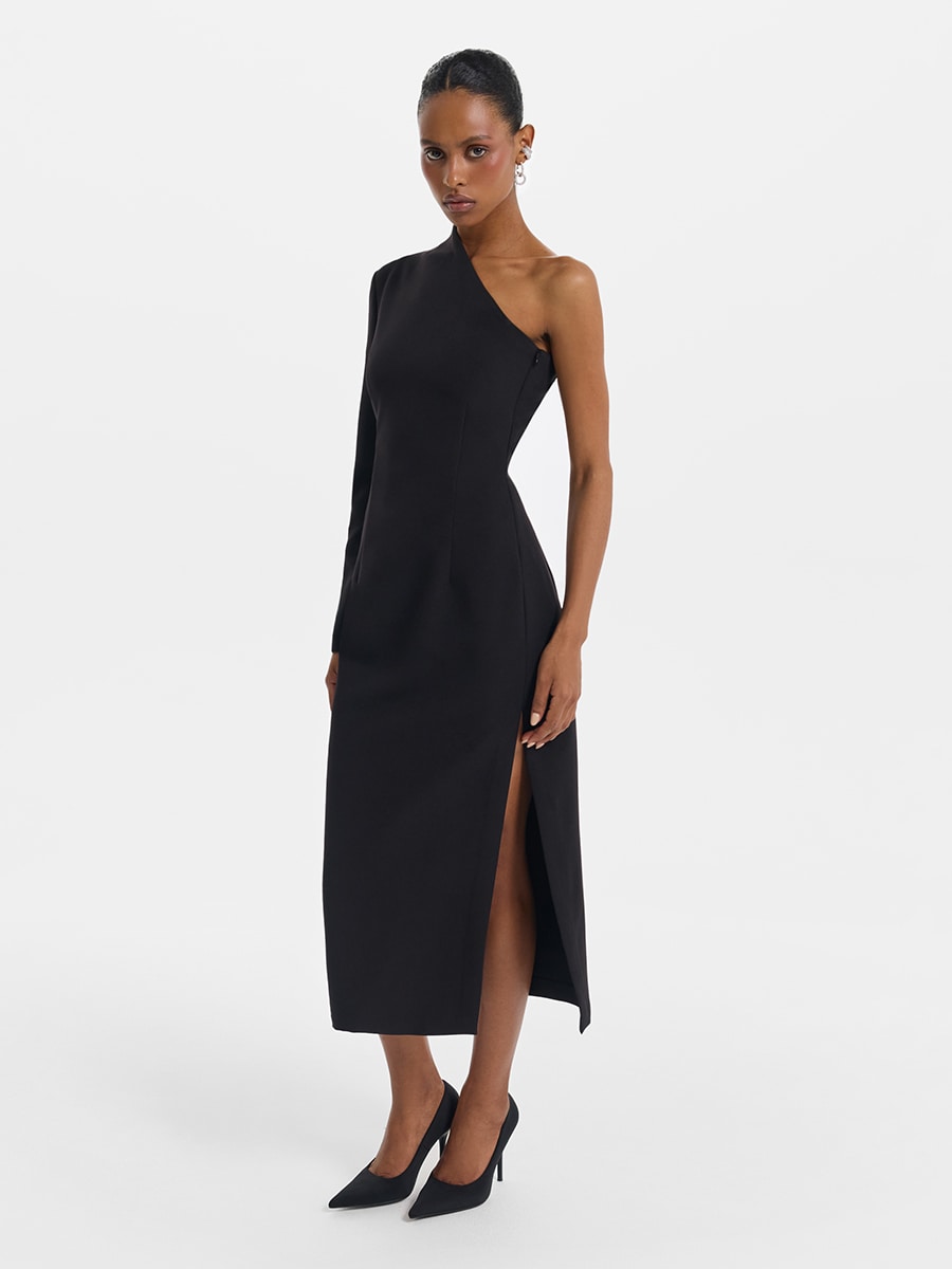 Асимметричное платье миди с разрезом