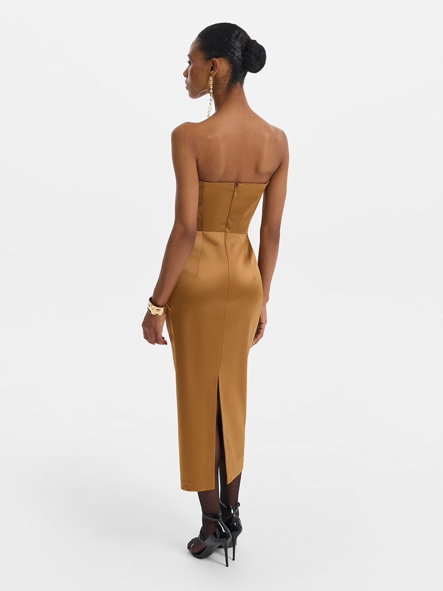 Сатиновое платье-футляр с открытыми плечами 5452629529-193