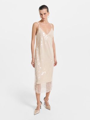 

Двухслойное платье миди с пайетками