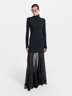 Платье макси с полупрозрачным подолом