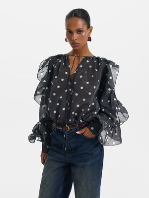 

Блузка из тенселя с воланами