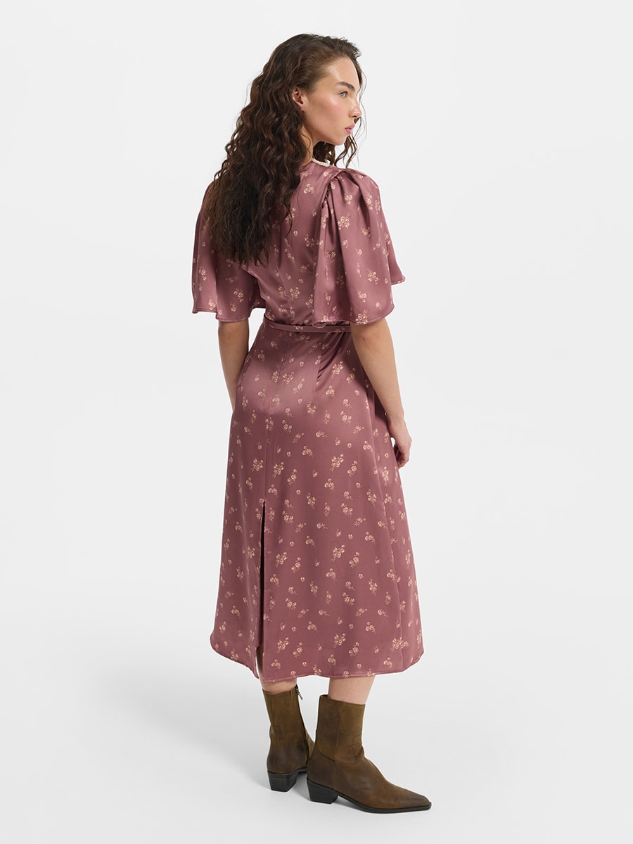 Атласное платье миди с кружевом и ремнем 6151605505-92