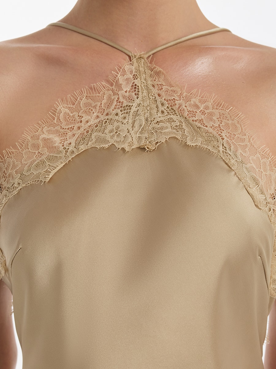 Асимметричное платье-комбинация с кружевом 6151612514-61