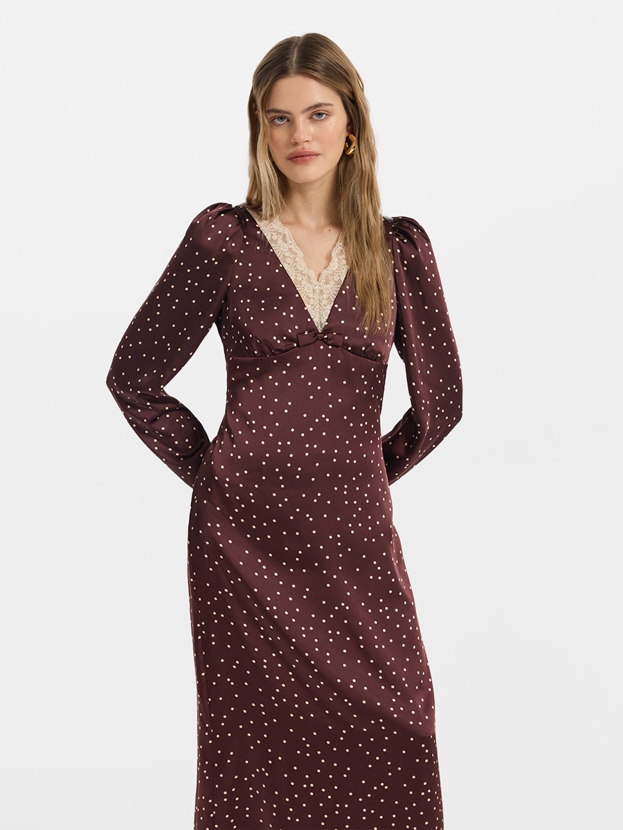 Атласное платье миди с кружевом 6151615519-26