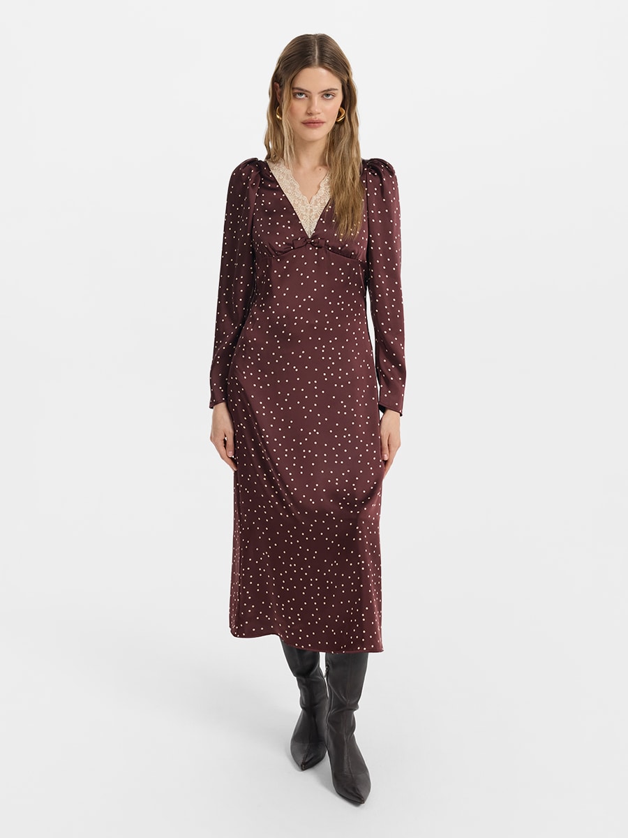 Атласное платье миди с кружевом 6151615519-26