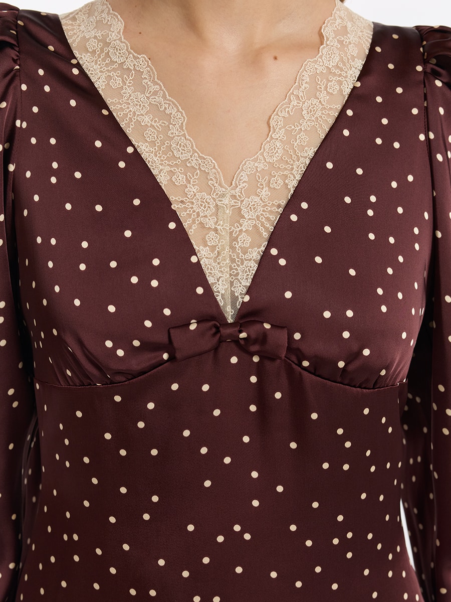 Атласное платье миди с кружевом 6151615519-26