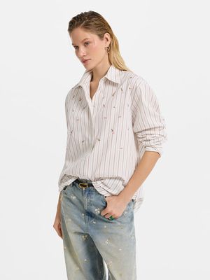 

Рубашка из хлопка с цветочной вышивкой