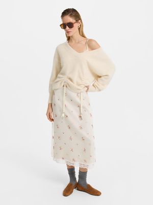 

Шифоновая юбка миди с цветочной вышивкой