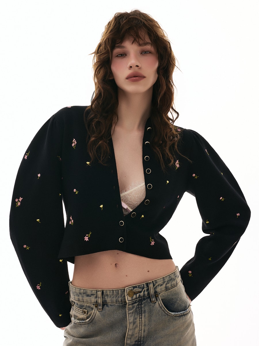 Кардиган с шерстью и цветочной вышивкой