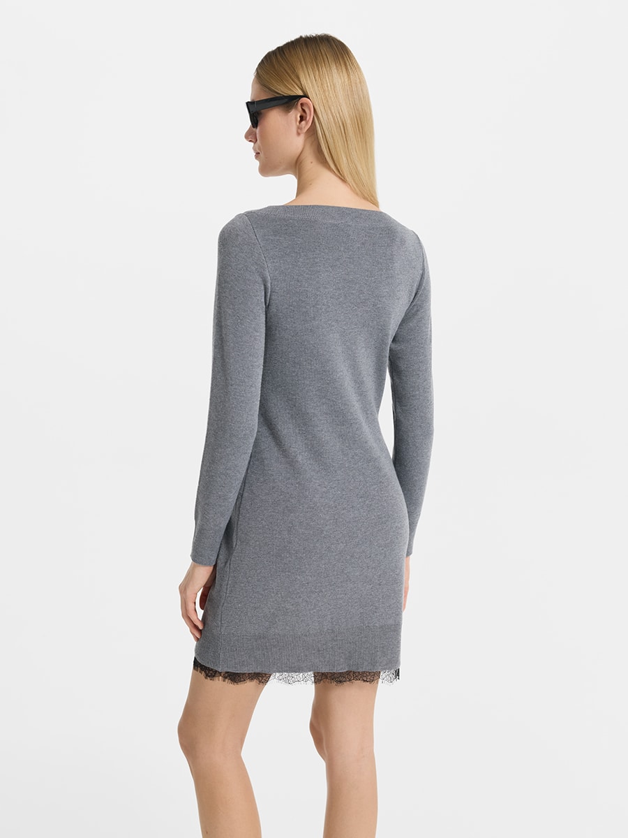 Трикотажное платье мини с шерстью и кружевом 6152325521-38