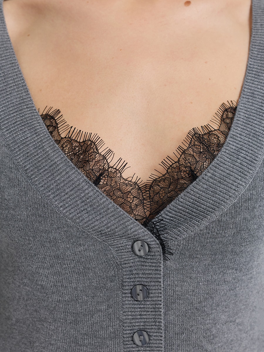 Трикотажное платье мини с шерстью и кружевом 6152325521-38