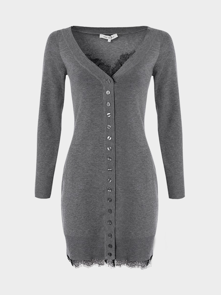 Трикотажное платье мини с шерстью и кружевом 6152325521-38