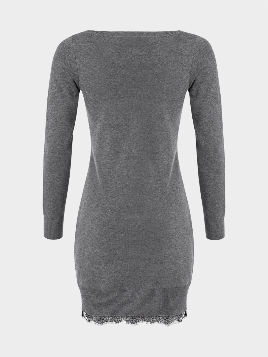 Трикотажное платье мини с шерстью и кружевом 6152325521-38