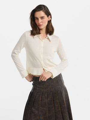 

Кардиган из шерсти мериноса с акцентным воротником